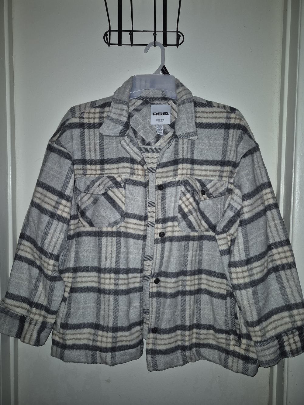 RSQ Plaid Flannel Shacket in Gray and Cream